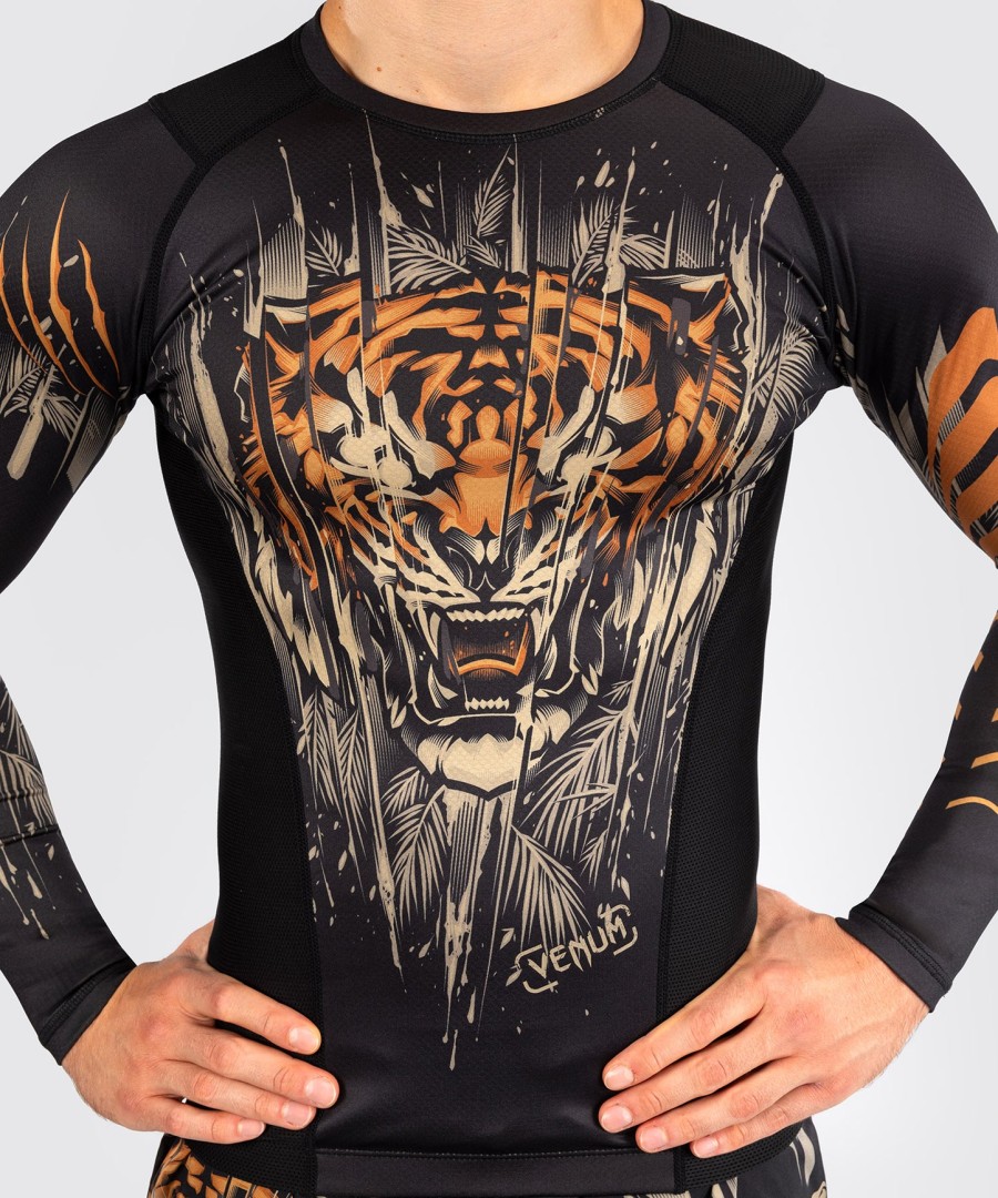 venum tiger herre langermet rashguard - svartneon oransje