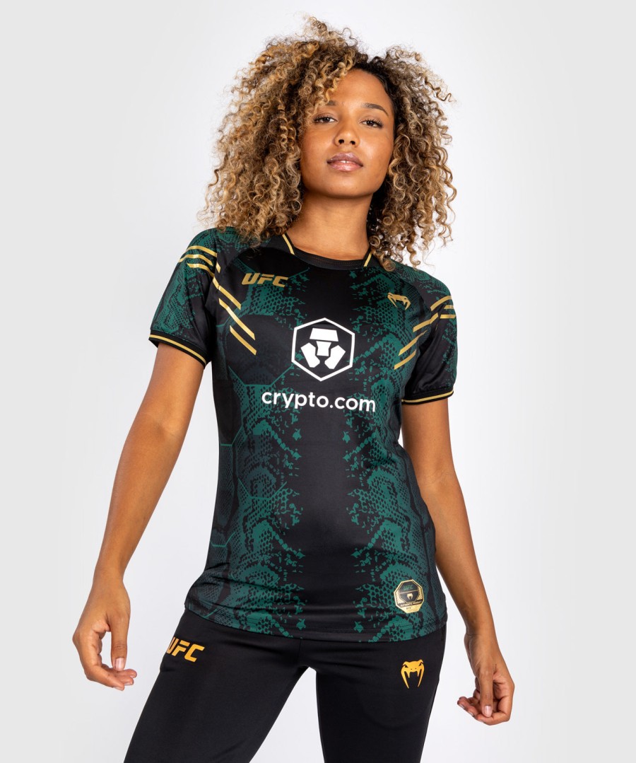 ufc adrenaline by venum autentisk fight night dame walkout-trøye grønnsvartgull - emerald edition