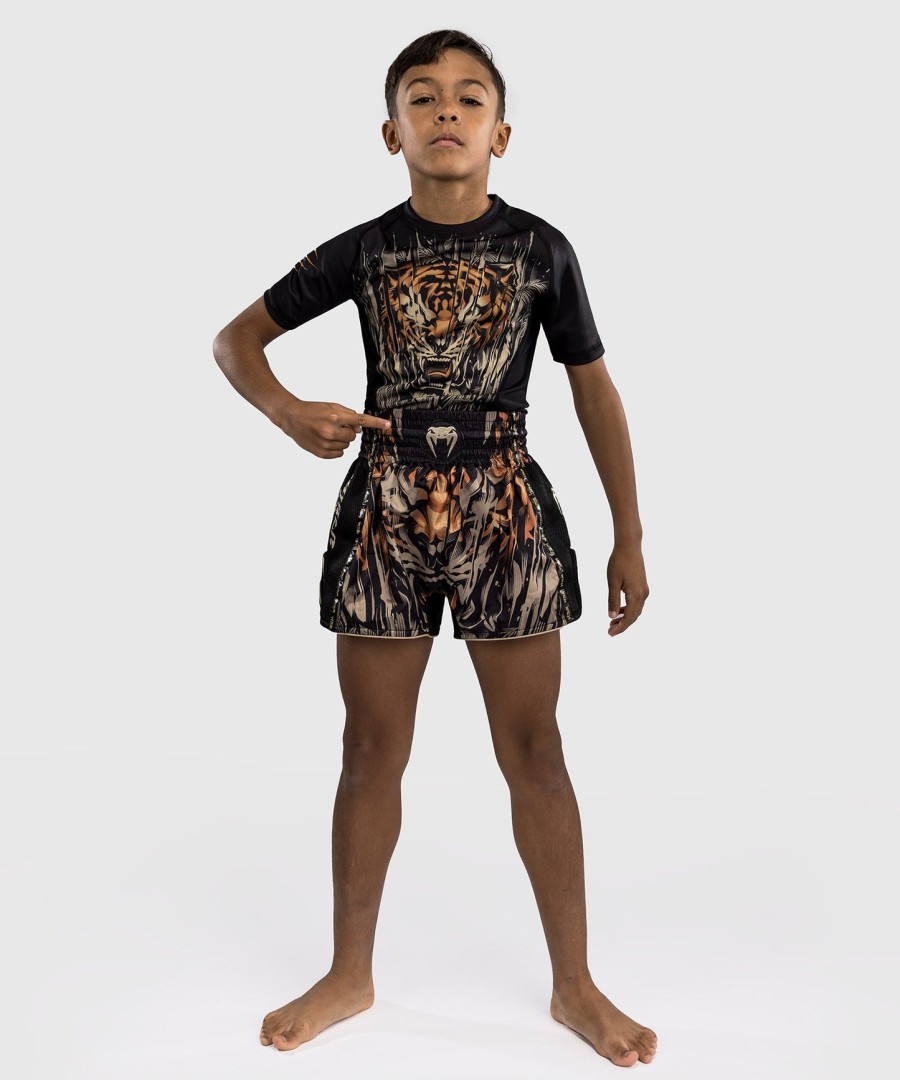 venum tiger muay thai shorts for barn - svartneon oransje