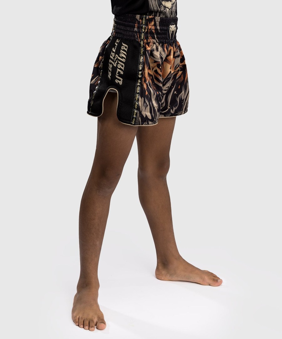 venum tiger muay thai shorts for barn - svartneon oransje